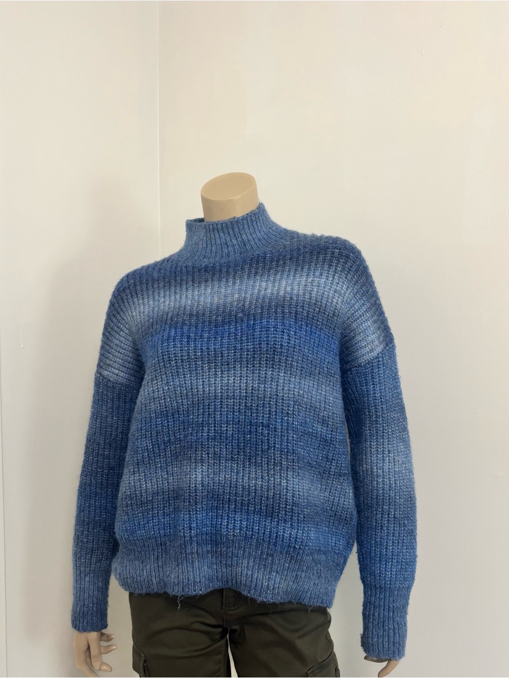Rachel Zoe Blue Ombre Ribbed Mock-Neck Sweater